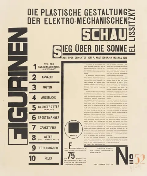 El Lissitzky, титульна сторінка папки «Перемога над сонцем»