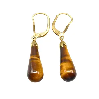 Pendientes con ojo de tigre en forma de gota y oro de 333