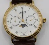 Reloj de pulsera, Christ, dorado, calendario y fase lunar, movimiento de cuarzo no comprobado, D-3,5cm, ligeras marcas de uso