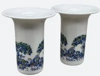 一对 Rosenthal Studio Linie 花瓶 Björn Wiinblad 装饰 Zaubergarten，高16厘米