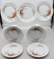 7 middagstallerkener, krebsdyrdekor, Villeroy u. Boch, ældre, ca. 23,5 cm i diameter