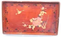 Plateau vintage japonais en bois laqué, dit obon, début XXe siècle, traces d'âge et d'usage, env. 32,5 x 54,5cm