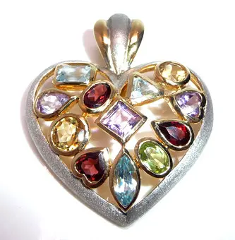 Colgante corazón de plata 925 con granates, amatistas, citrinos...