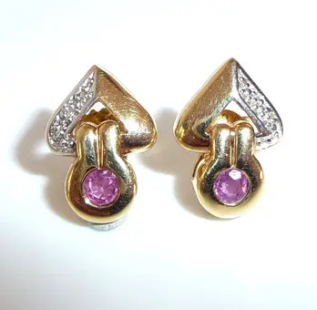 Pendientes oro 585 amarillo rubíes diamantes.
