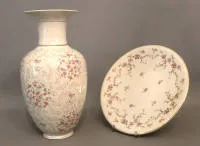 Jarrón grande de porcelana y cuenco, segunda mitad del siglo XX, alemán