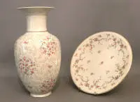 Jarrón grande de porcelana y cuenco, segunda mitad del siglo XX, alemán
