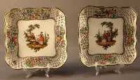 Pareja de cuencos decorativos de Dresde, historicismo hacia 1900