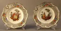 Pareja de platos decorativos de Dresde, historicismo hacia 1900