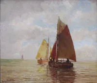 Hugo Bartels 20e s., deux voiliers le soir