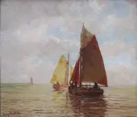 Hugo Bartels 20e s., deux voiliers le soir