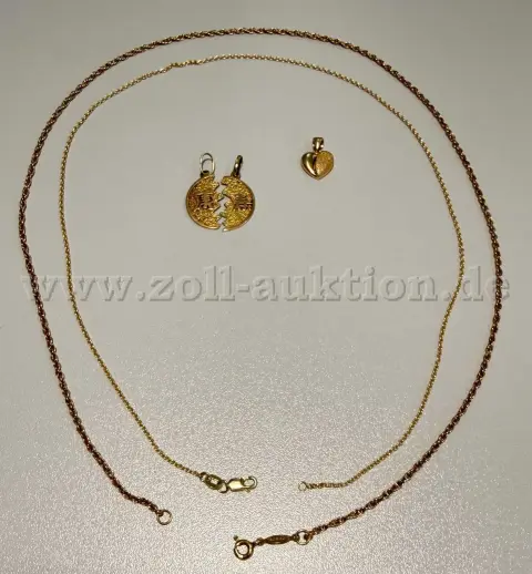 Lot of 2 gold chains and 2 gold pendants in 585 gold