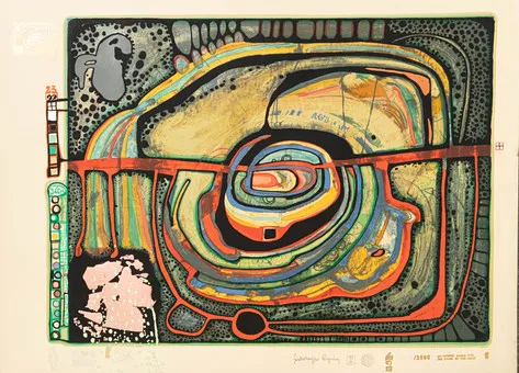 FRIEDENSREICH HUNDERTWASSER (1928-2000). 6 foi din: Regentag-Look at it on a rainy day, cu casetă originală.