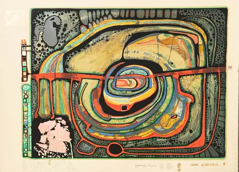 FRIEDENSREICH HUNDERTWASSER (1928-2000). 6 hojas de: Regentag-Look at it on a rainy day, con estuche original.