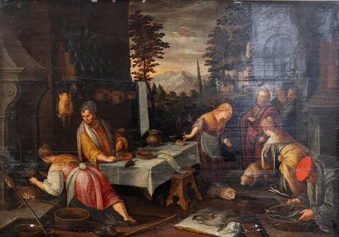 Jacopo Bassano (1515-1592) nyomán. Krisztus Márta és Mária házában.