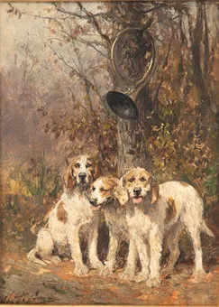 Olivier Charles de Penne (1931-1897). Tres perros de caza.