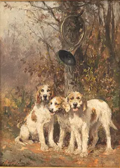 Olivier Charles de Penne (1931-1897). Tres perros de caza.