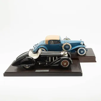 Két modellautó: Mercedes Benz 1930 TYP SSK karosszéria Conte Trossi számára 076/999 + The Danbury Mint 1929 Cord L-29 Special Coupe (2).