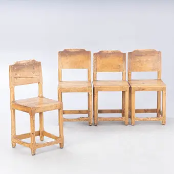 Cuatro sillas, Suecia, madera de conífera, siglo XIX (4).