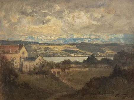 Paul Thiem (1858-1922). Statek v Horním Bavorsku s výhledem na Alpy.