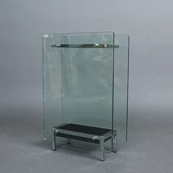 Mid-century sateenvarjoteline, lasi, kromattu metalli, Italia.