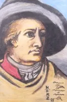Johann Heinrich Wilhelm Tischbein után készült másolat, Goethe a római Campagnában, akvarell, üveg alatt, kerettel együtt 43 x 32 cm