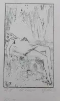 Olvashatatlan aláírású rézkarc, 1917-es dátumozású, fekvő fiatal lány, keret nélkül, képméret 22 x 19 cm
