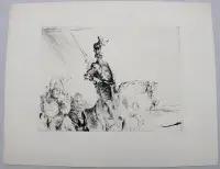 Olvashatatlan aláírású rézkarc, Don Quixote címmel, keret nélkül, képméret 24 x 30 cm