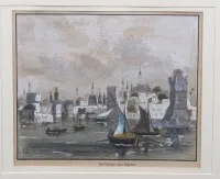 Rézrézmetszet, Rodosz kikötője, keretezett/üveg, keretméret 26 x 32 cm, képméret 9,5 x 11 cm