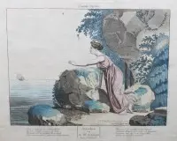 Történelmi rézkarc, Ariadné, A. W. Schlegel, kor nyomait viselő lap, üvegben, kerettel 25 x 36 cm