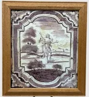 Placă mare de sobă din Delft în jurul anului 1750 cu motiv creștin, înrămată, dim. ramă 31x28 cm