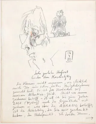 Horst Janssen. Saját kezű levél kettős önarcképpel…
