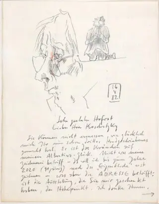 Horst Janssen. Saját kezű levél kettős önarcképpel…