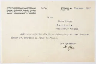 Bauhaus – Franz Singer. Levél Bauhaus Weimar. 1922