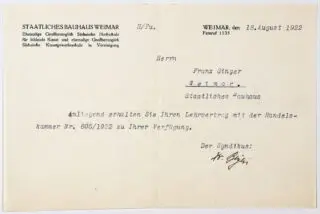 Bauhaus – Franz Singer. Levél Bauhaus Weimar. 1922