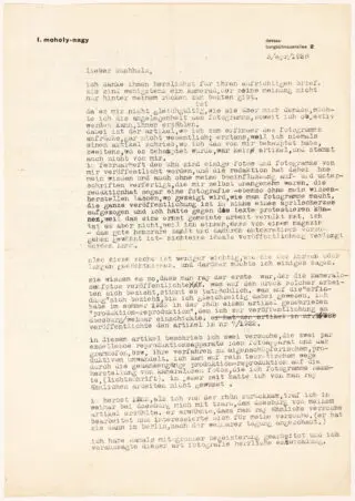 Bauhaus – Laszlo Moholy-Nagy. Saját kezű aláírással ellátott levél…