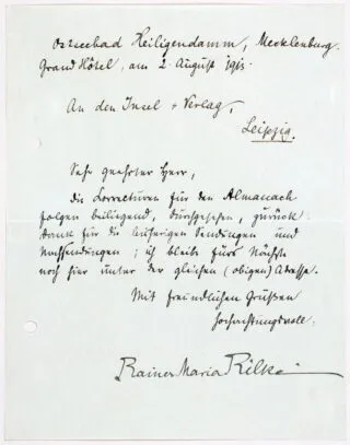 Rainer Maria Rilke. Eigenhändiger Brief mit Unterschri…
