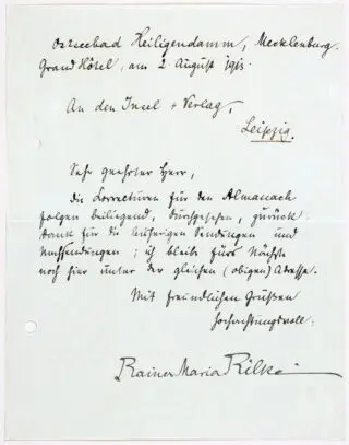 Rainer Maria Rilke. Eigenhändiger Brief mit Unterschri…