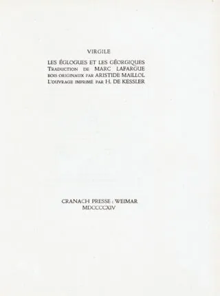 Cranach Presse – Første prospekt for »Virgile. Les Égl…
