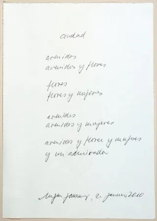 Eugen Gomringer. Kézírásos vers »Ciudad (Avenid…