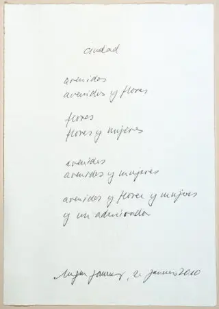 Eugen Gomringer. Kézírásos vers »Ciudad (Avenid…