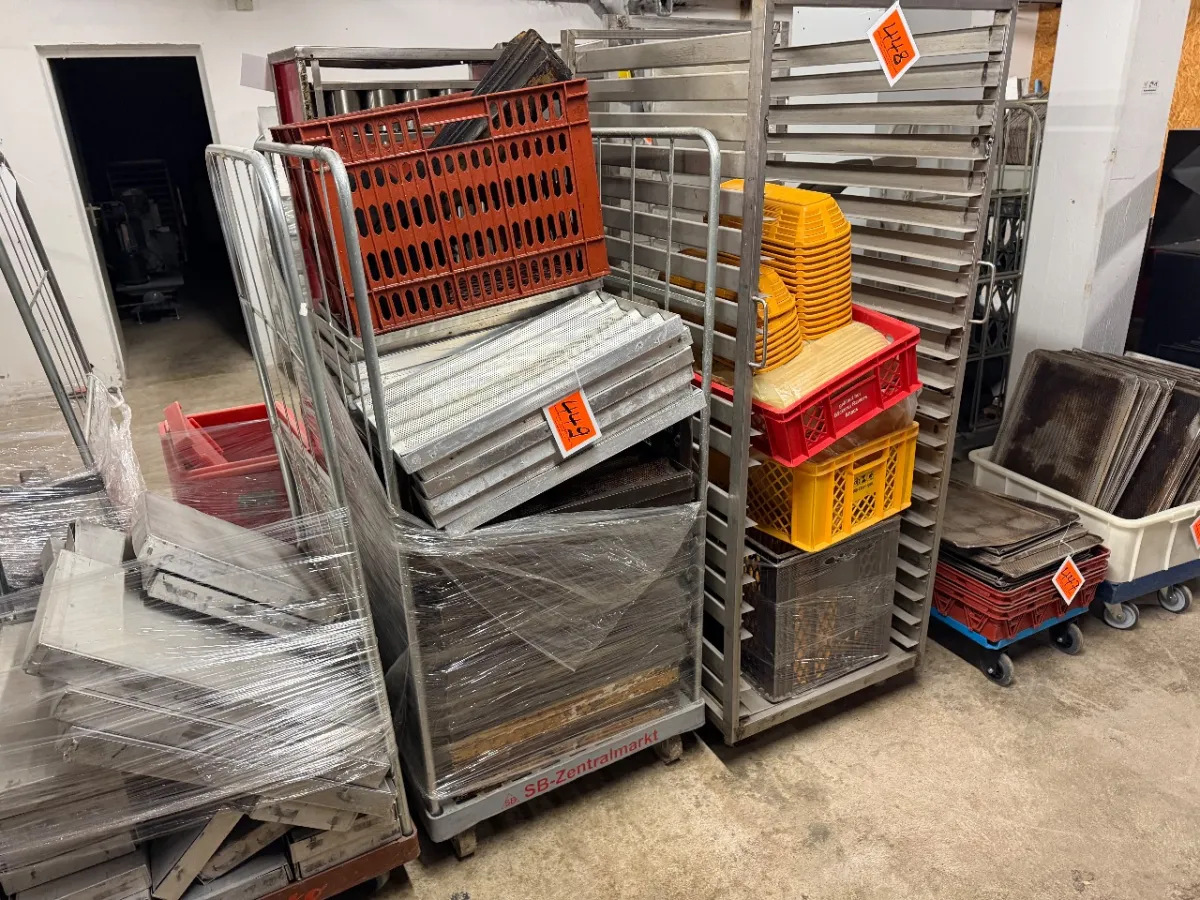 Mesh transport trolley (with various contents)
