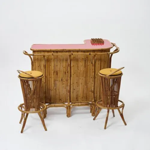 Bar avec deux tabourets de bar, années 1950 (design)