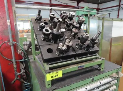 1 tool holder rack, contents: 19 tool holders, some with tools