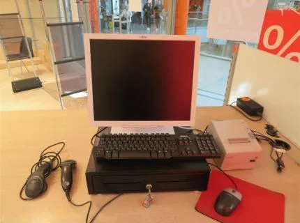 1 Kassensystem, bestehend aus: 1 Bildschirm, Fabr. Fujitsu, 1 Kassenlade, verschließbar, 2 Handscanner, Fabr. Eclipse, Model MS5145,…