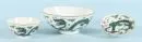 Petits bols, 3 pièces – porcelaine, peinte à la main, décor de dragons verts, D= 6,5-11 cm, Chine