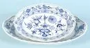 Schale und Platte "Schwerter Meissen" – Porzellan, handbemalt, Dekor "Zwiebelmuster, kobaltblau", gewellter Rand, oval, L= 25/36 cm, 1. und 2. Wahl;