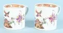 Cups, 2 pieces "Schwerter Meissen" – porcelain, hand-painted, decor "rock and bird painting, with rim, coloured" (probably home painting), H= 6.5 cm, 19th c., 1st choice