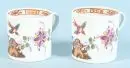 Tasses, 2 pièces "Schwerter Meissen" – porcelaine, peinte à la main, décor "peinture de rochers et d'oiseaux, avec bord, polychrome" (probablement peinture domestique), H= 6,5 cm, 19e s., 1er choix