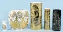 Vases, 5 pieces "Rosenthal" – porcelain, mostly golden figure motifs, various shapes, H= 10-28 cm, design Björn Wiinblad