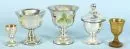 Peasant silver, 5 pieces – partly gold-colored and with floral decorations, various shapes, H= 8-17 cm, 2 footed bowls and cups each, 1 lidded box